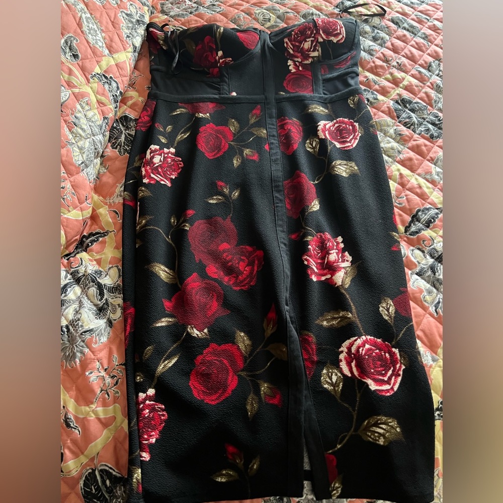Dress black with red flowers